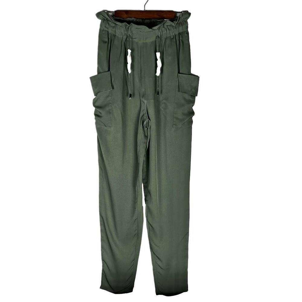 Emporio Armani Olive Paperbag Waist Tapered Cargo Pants size 10 New with Tags - Picture 2 of 15